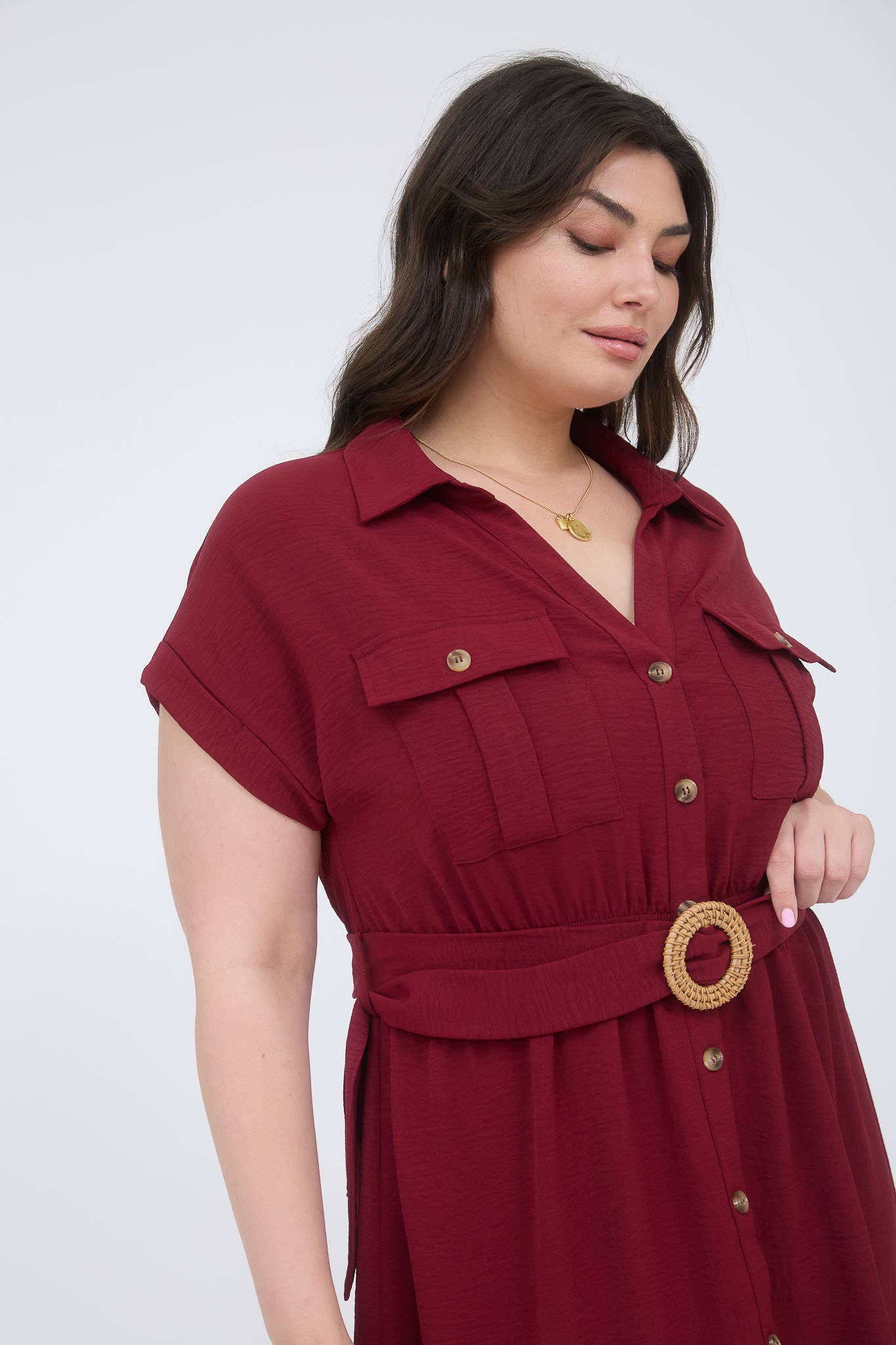 PLUS BELTED MIDI DRESS