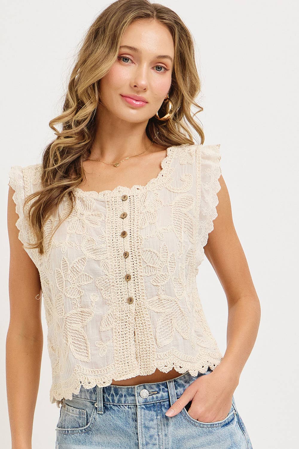FLORAL CROCHET BOHO TOP
