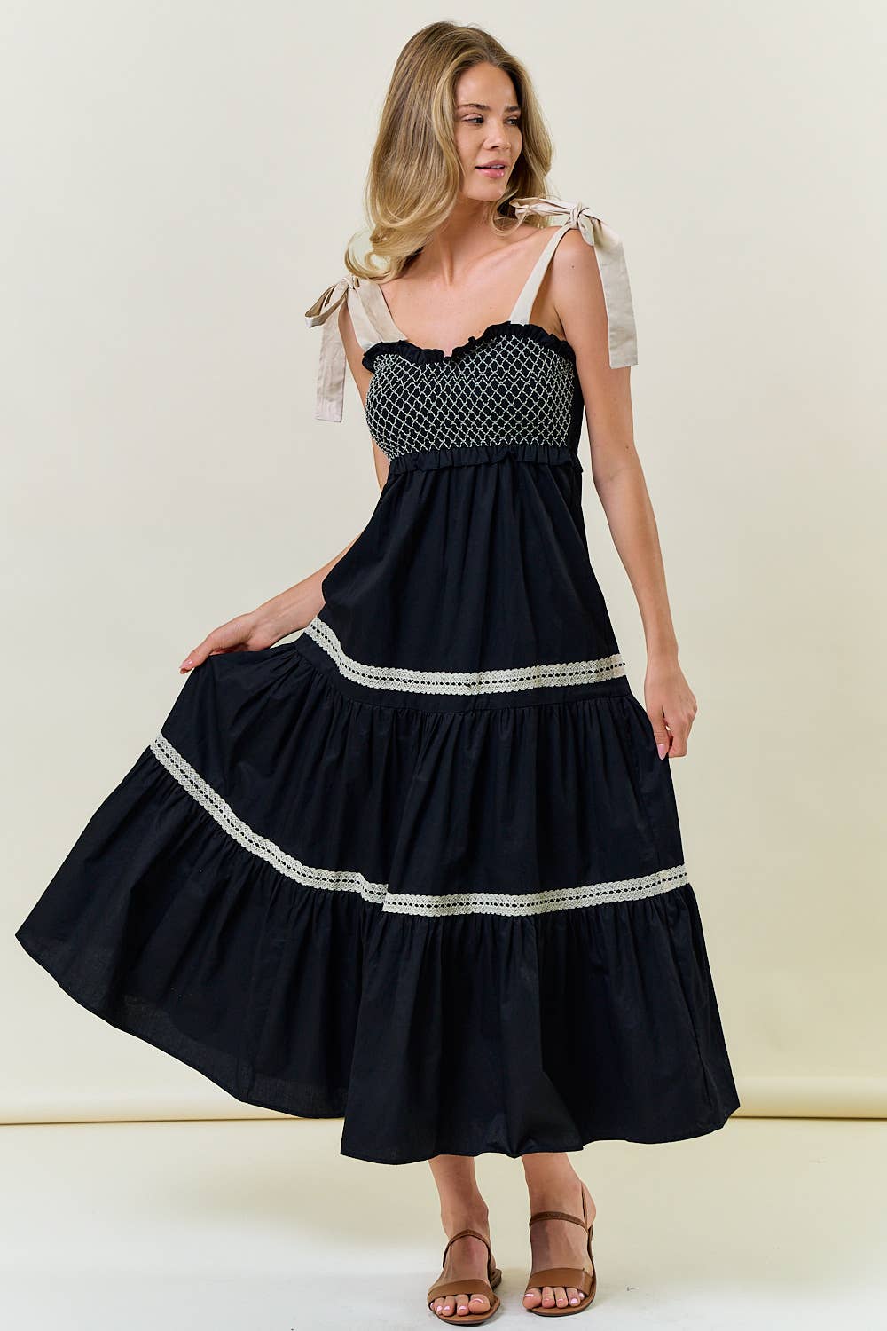 SMOCKED TIE STRAP MAXI