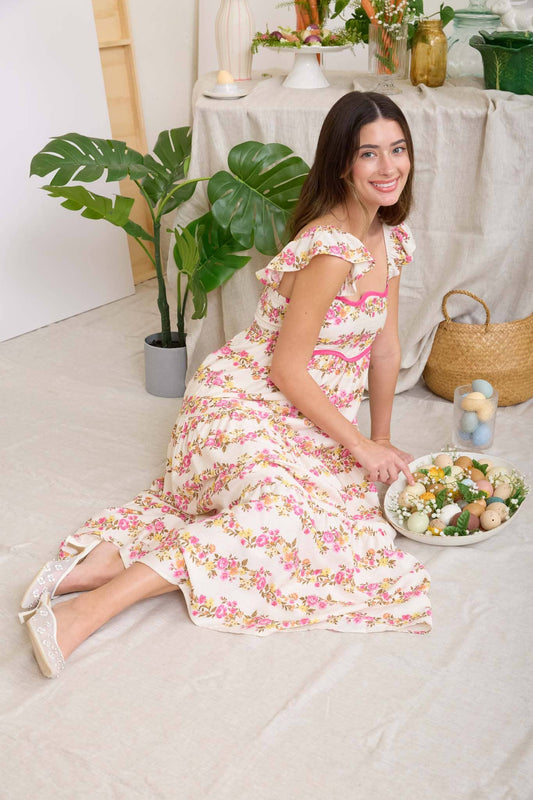 FLORAL WAVES MIDI DRESS