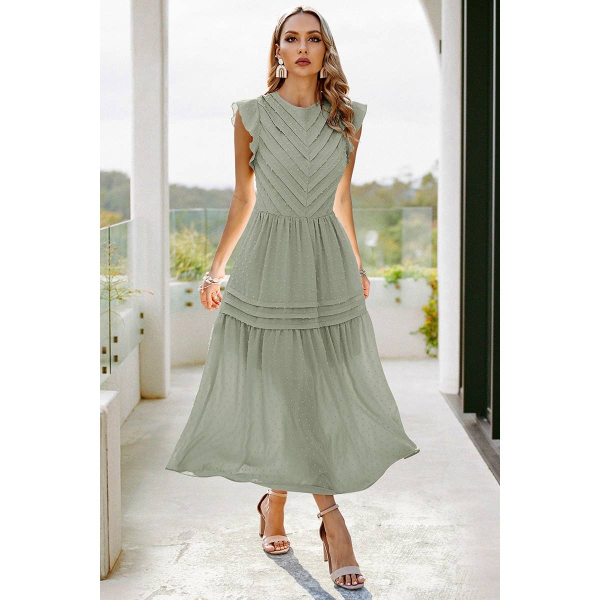 Ruffle Solid Willow Smocked Maxi Dress