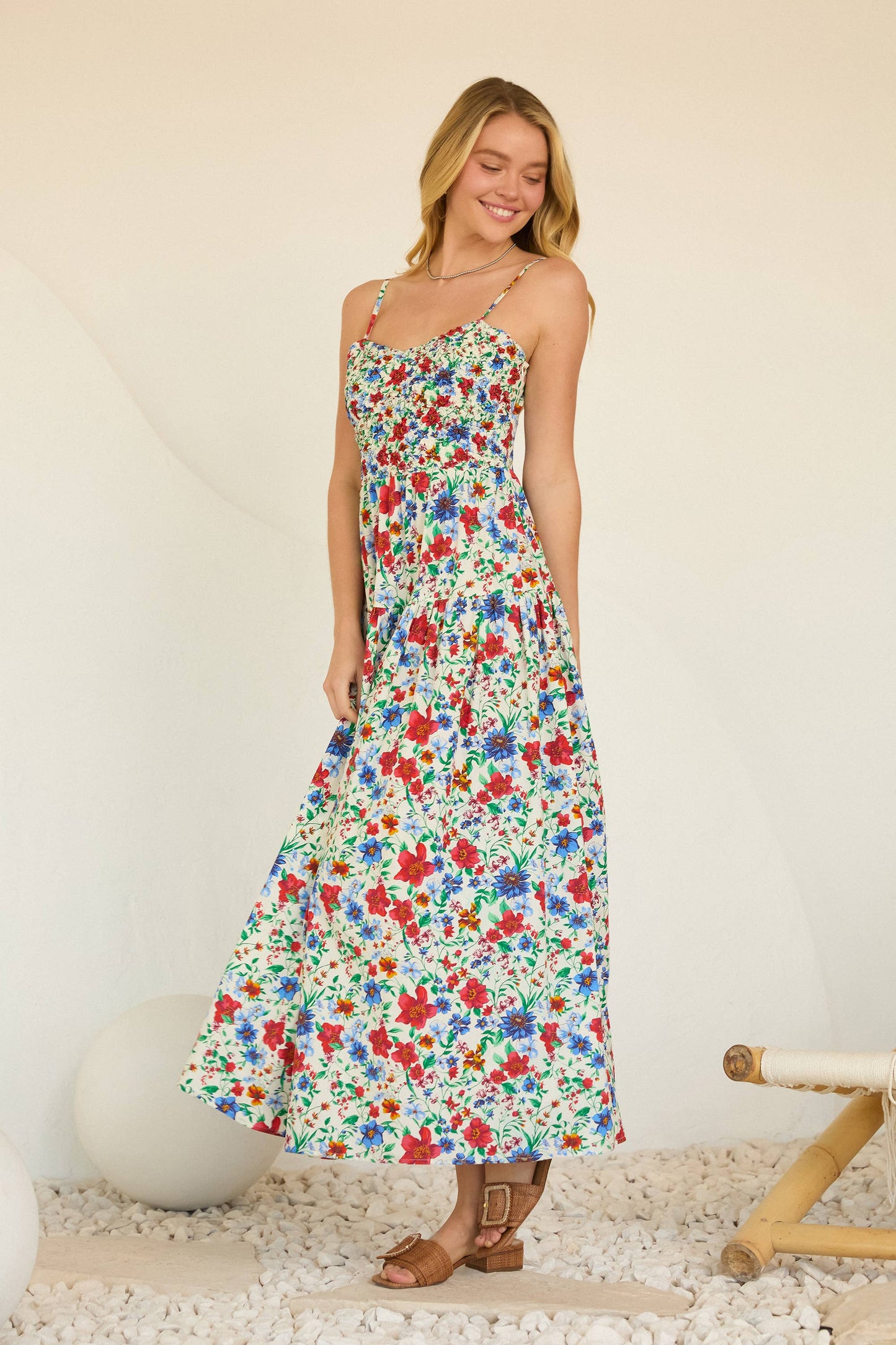 Floral Maxi Dress with Smocking