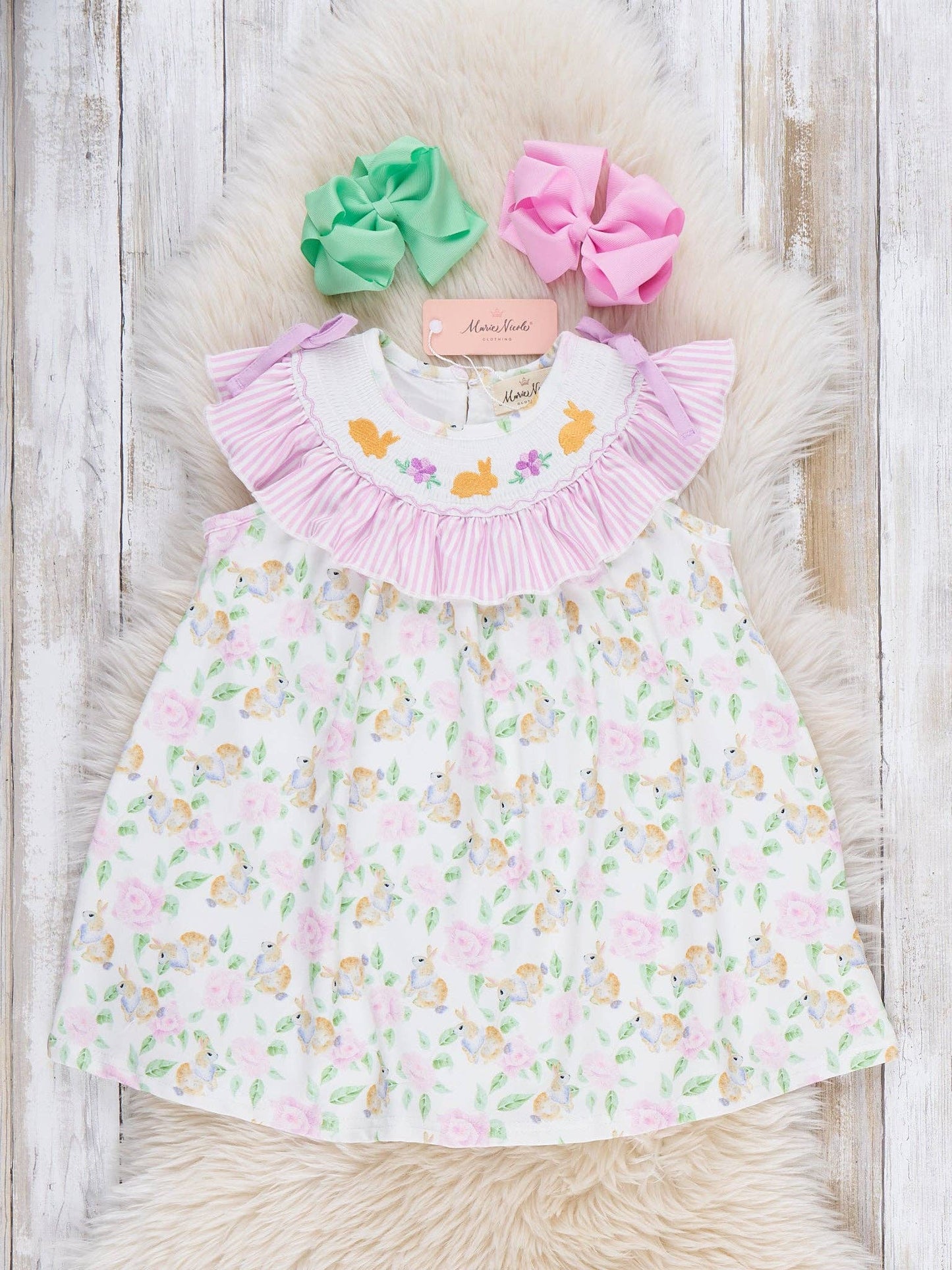 Floral Bunnies Smocked Dress