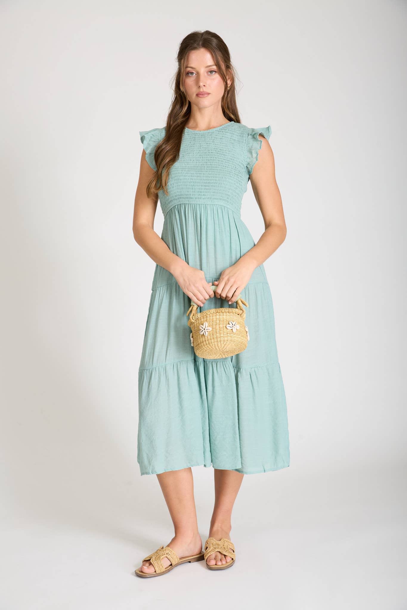 SMOCKED SHORT SLEEVE DRESS