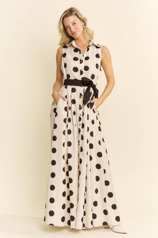 POLKA DOT BELTED DRESS