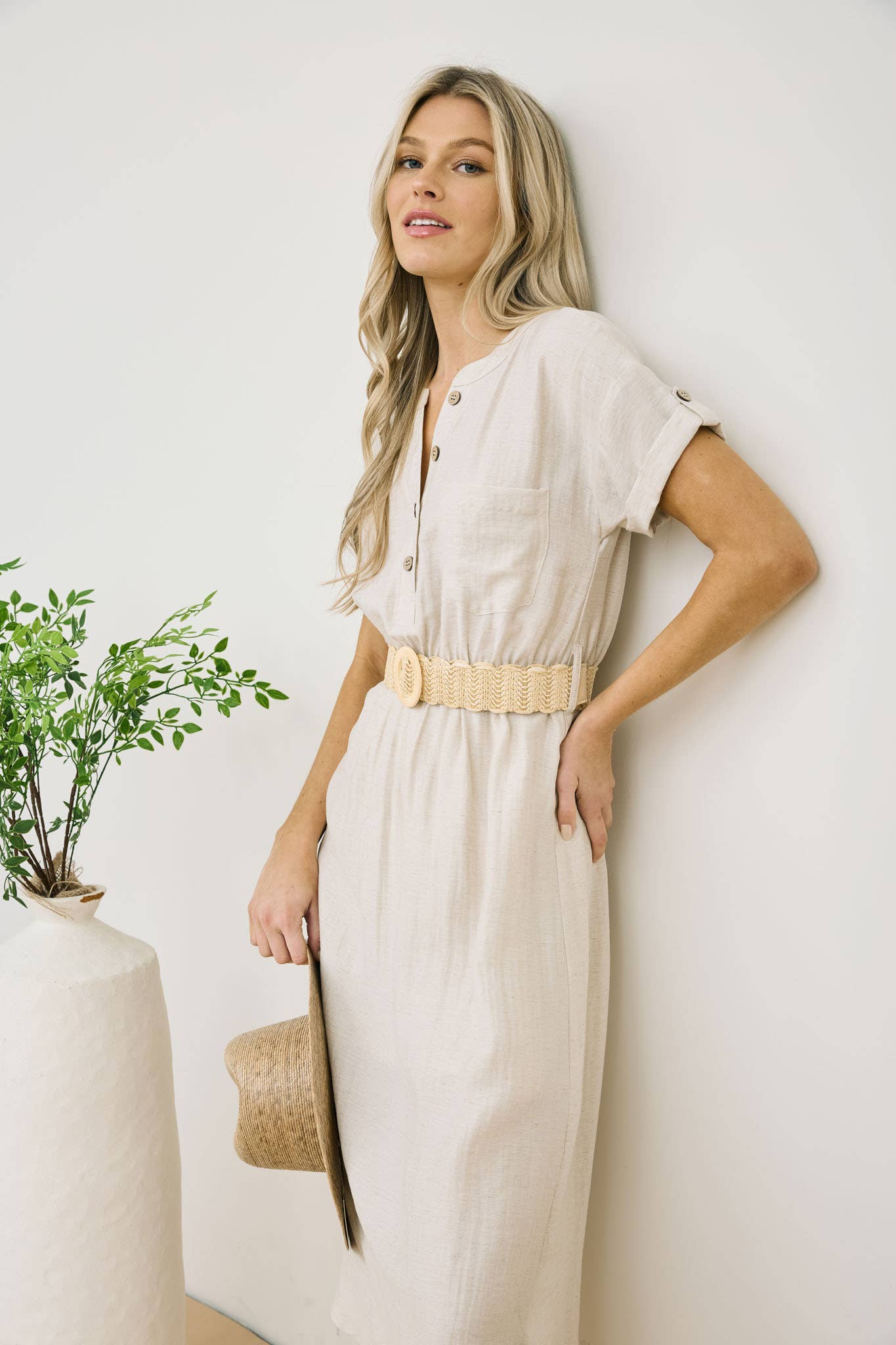 BELTED MIDI SHIRT DRESS