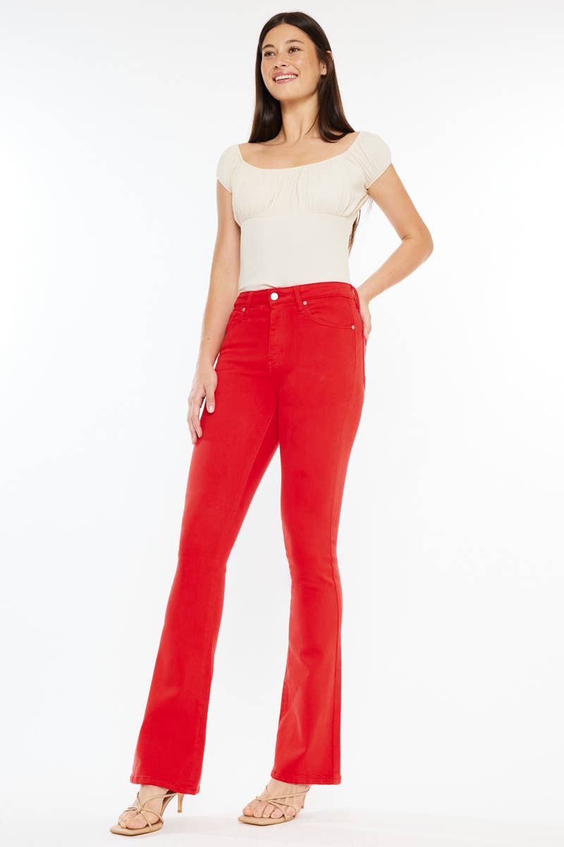 RED HIGH RISE BOOTCUT JEANS