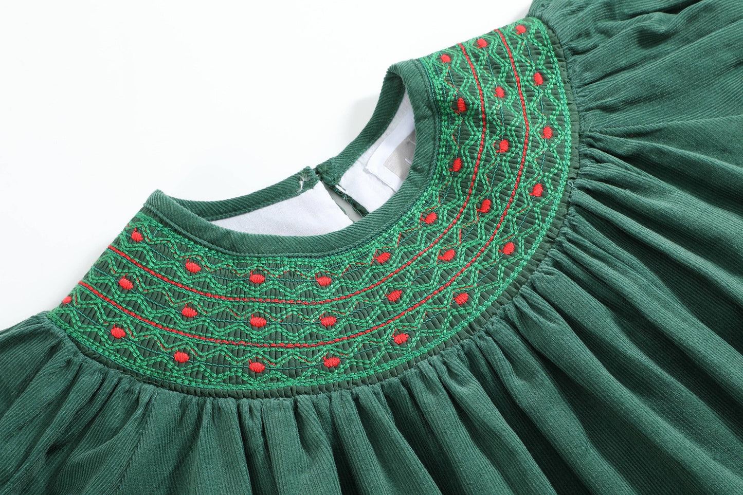 Green Corduroy Smocked Dress