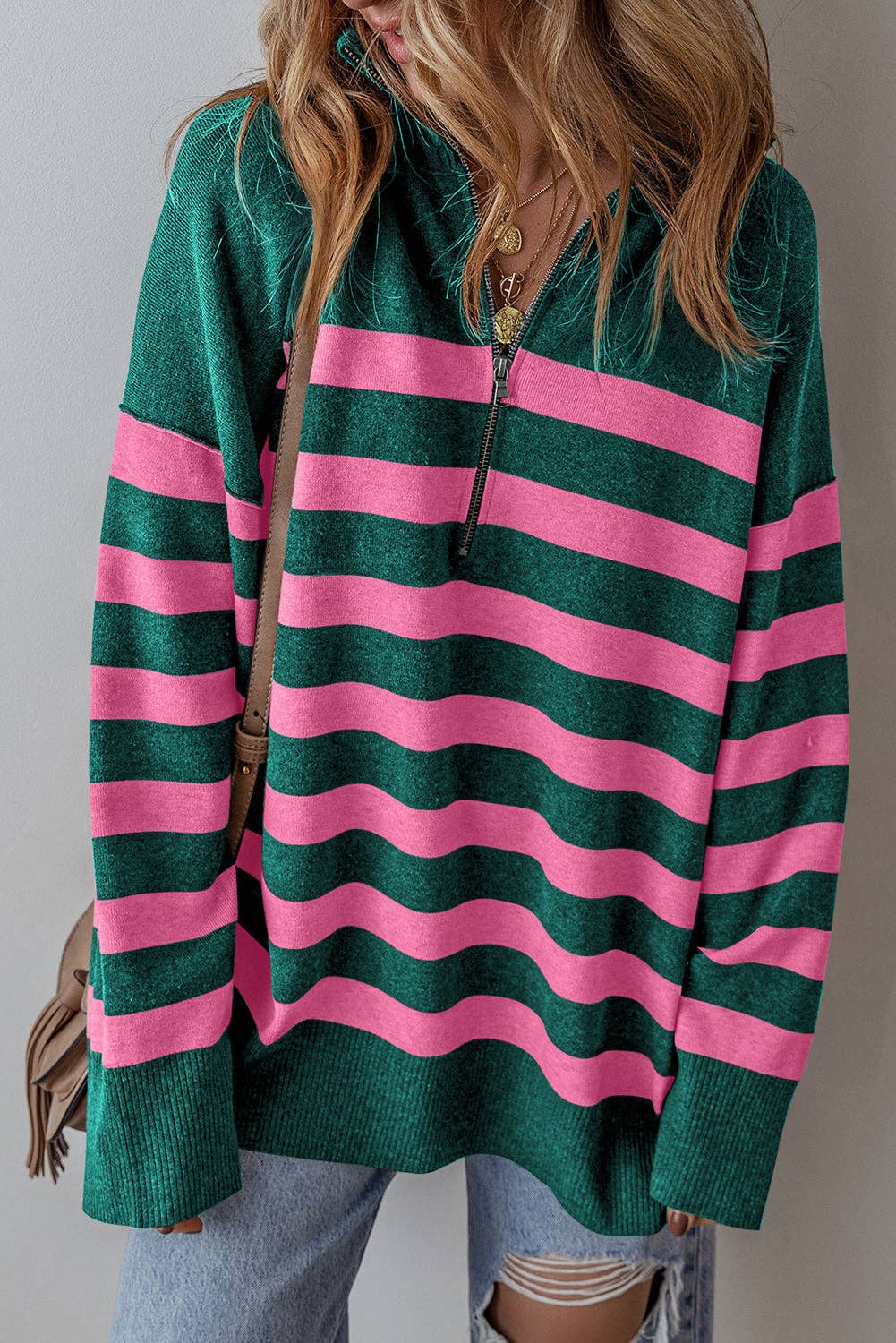 Stripe Quarter Zip  Sweater