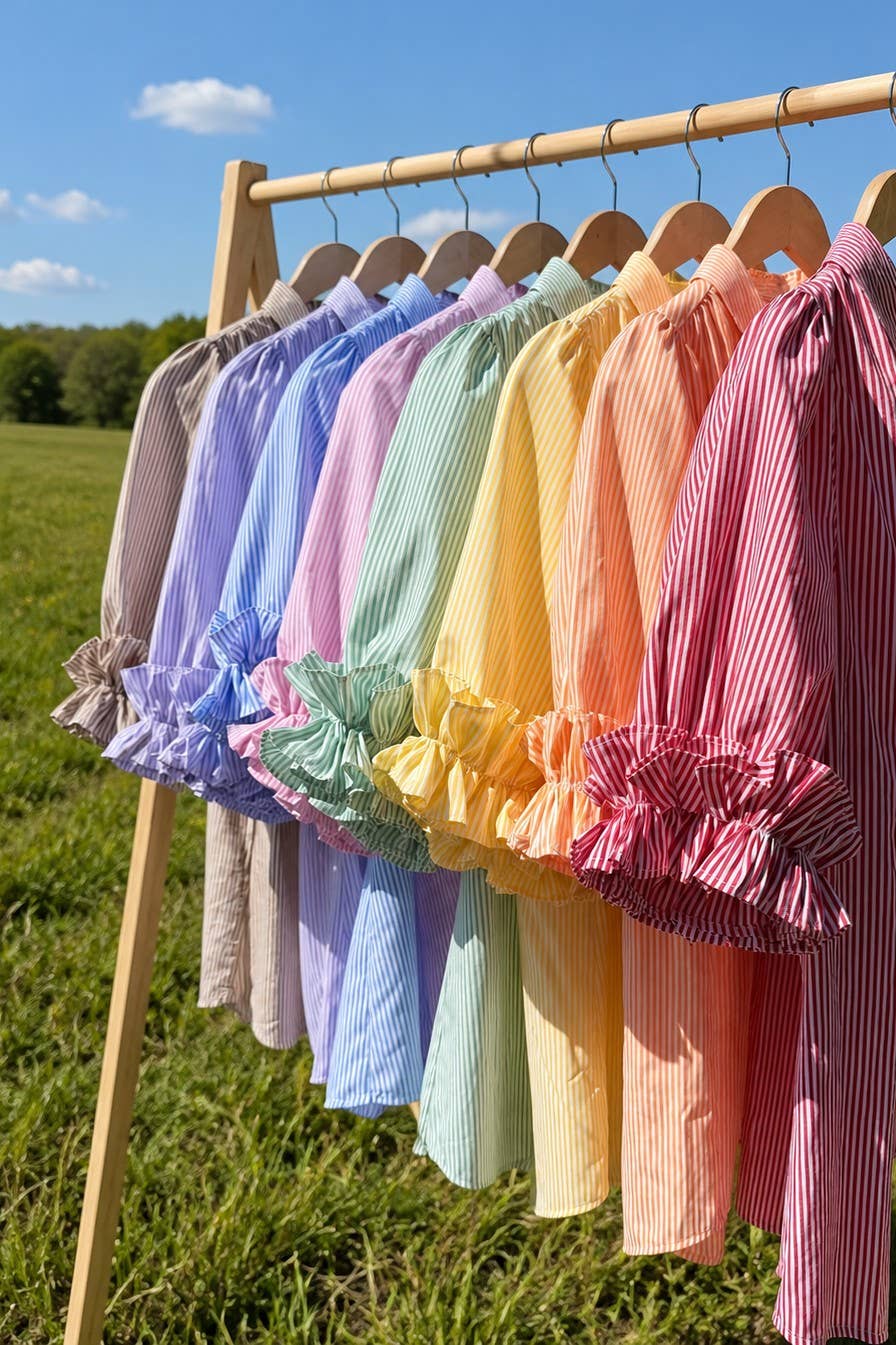 Ruffle Striped Puff Sleeve Top