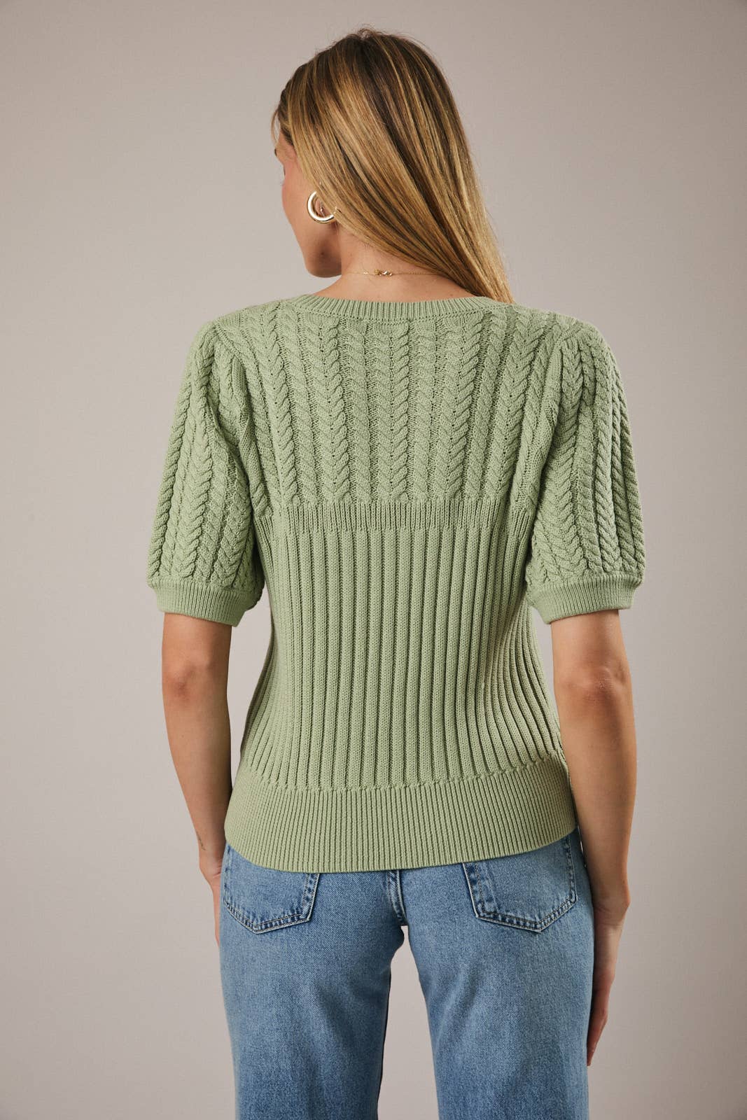 PUFF SLEEVE CABLE SWEATER