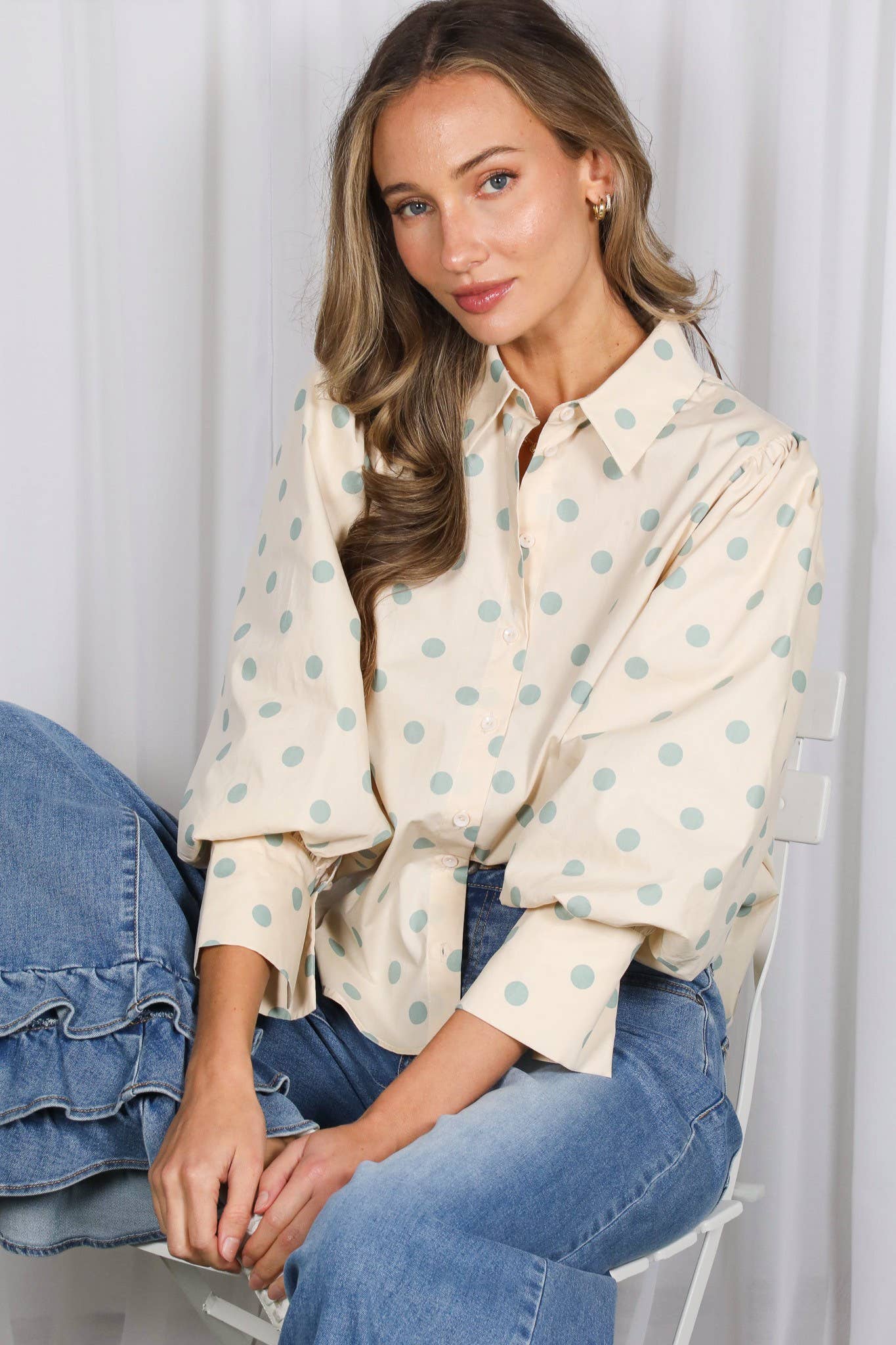 Polka Dot Puff Sleeve Top