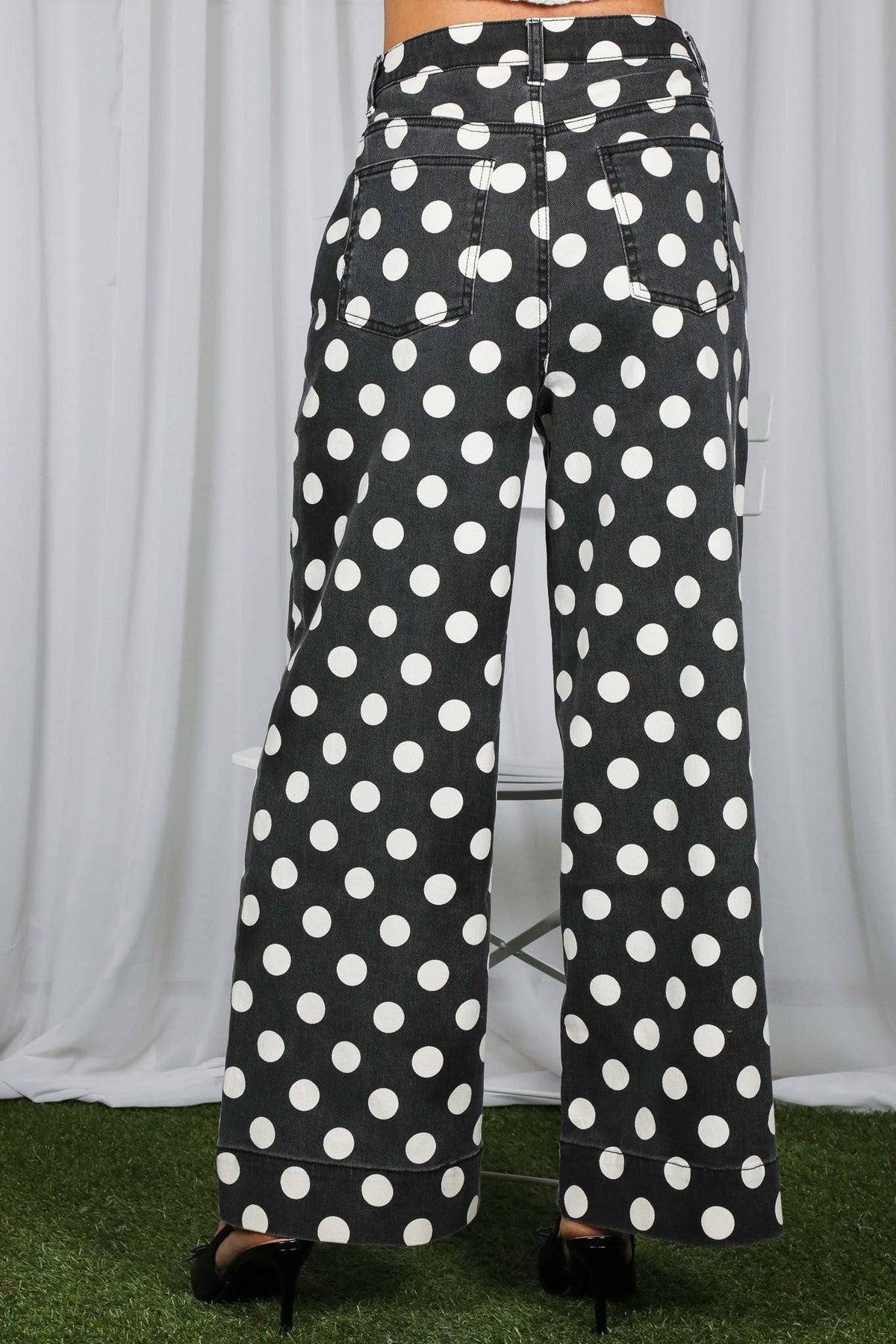Black Polka Dot Denim Pants