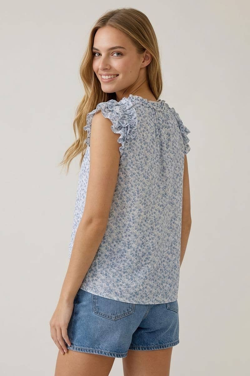 V-NECK RUFFLE SLEEVE BLOUSE