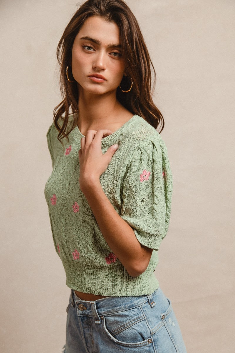 Sage Cable Knit Top