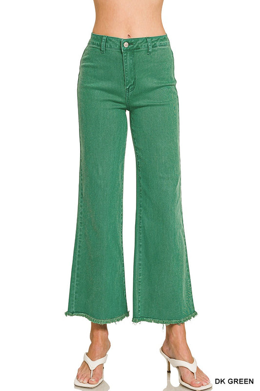 Frayed Straight Pants-Dk Green