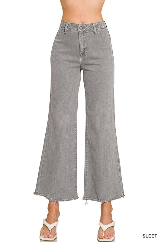 Frayed Straight Pants-Sleet