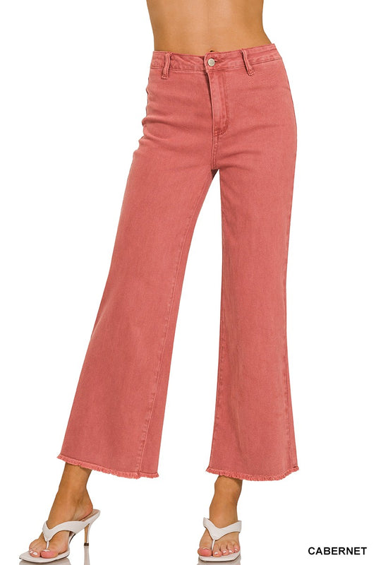 Frayed Straight Pants-Cabernet