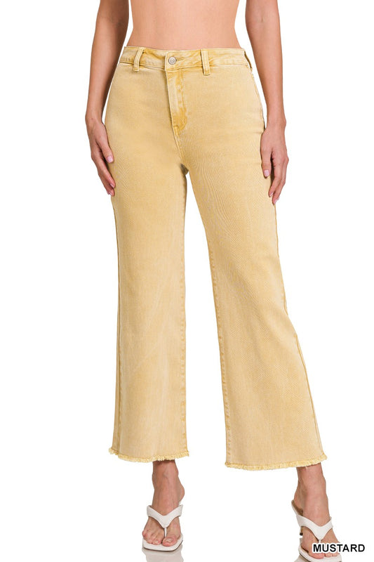 Frayed Straight Pants-Mustard
