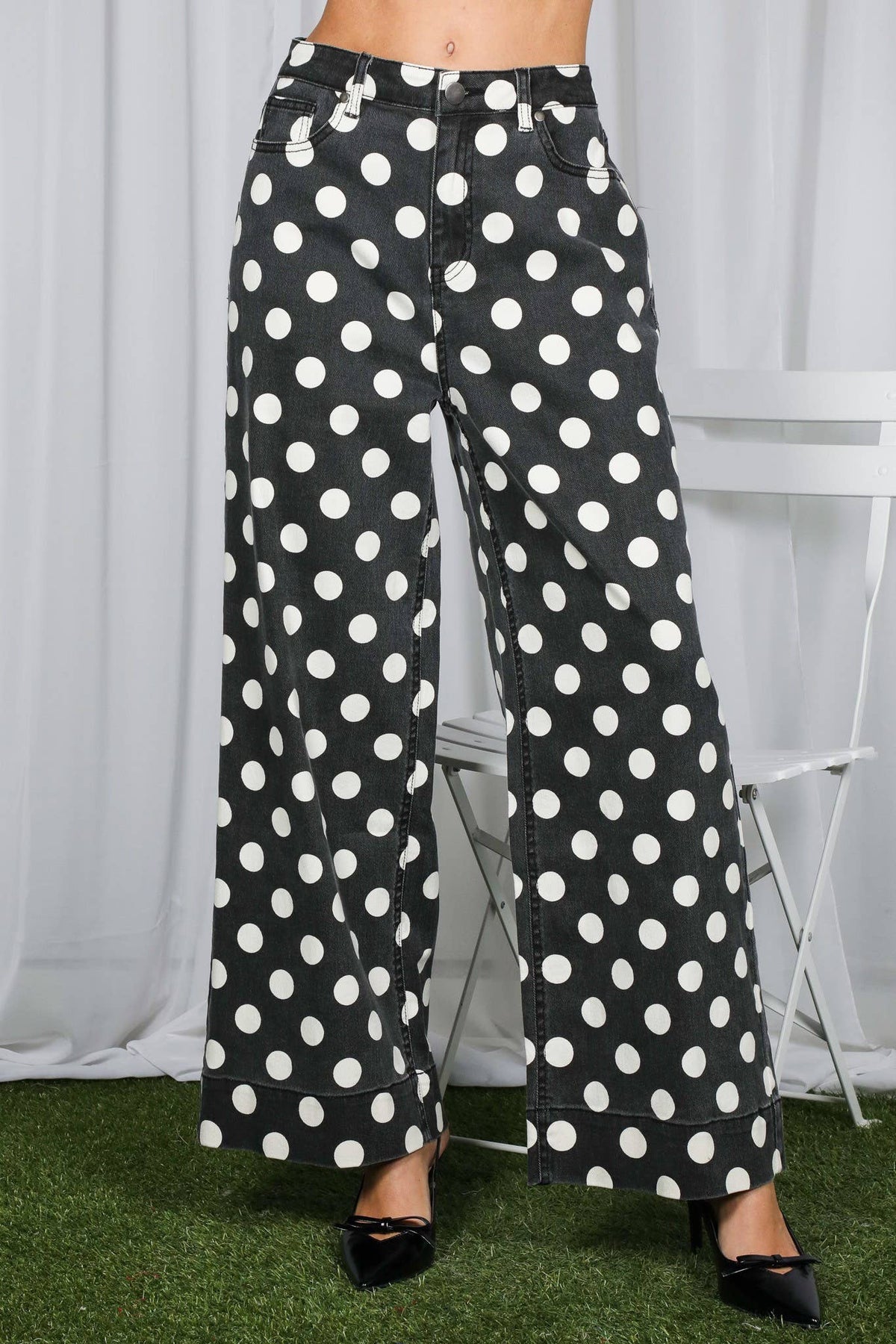 Black Polka Dot Denim Pants