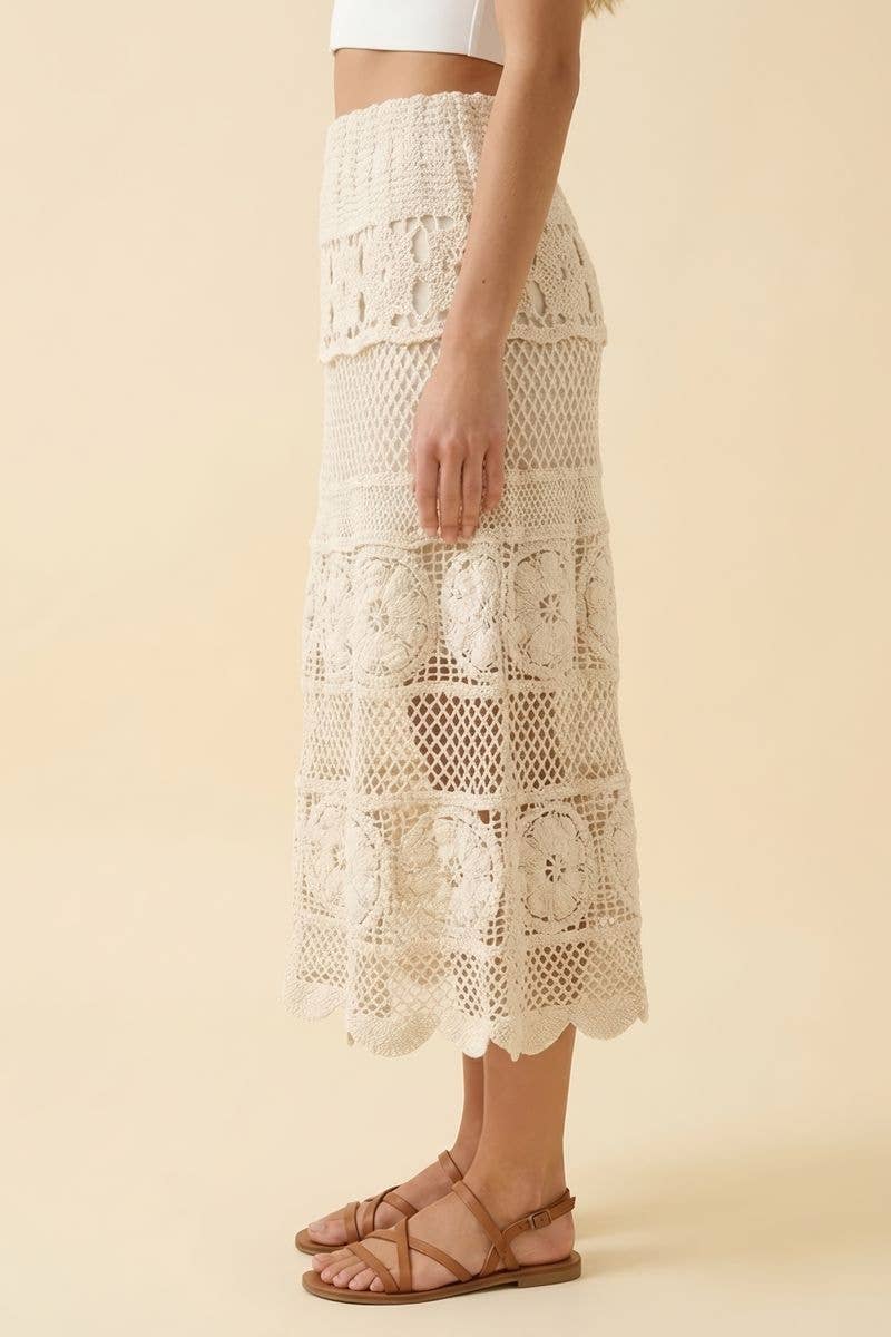 CREAM CROCHET MIDI SKIRT