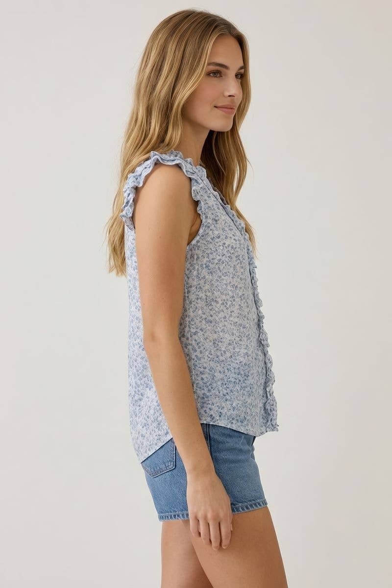 V-NECK RUFFLE SLEEVE BLOUSE