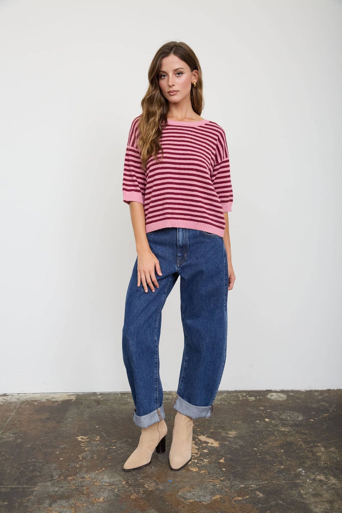 STRIPE SHORT SLEEVE SWEATER
