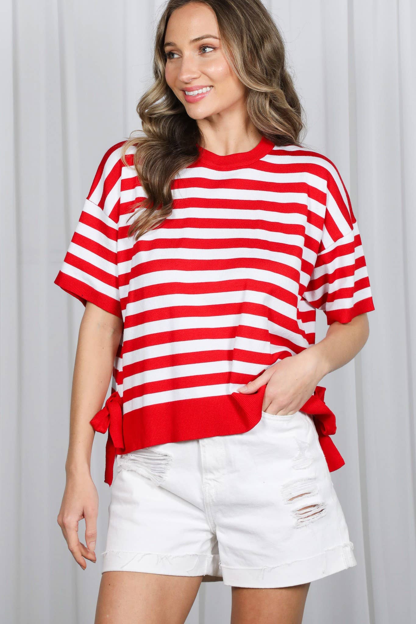 Striped Side Bow Sweater