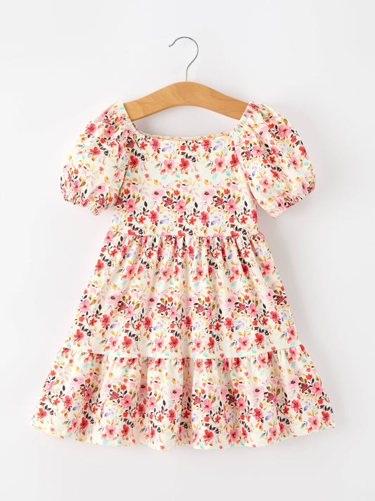 Vintage Floral Puff Sleeve Dress