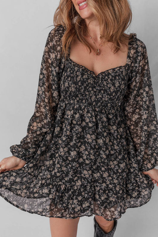 Floral Long Sleeve Mini Dress