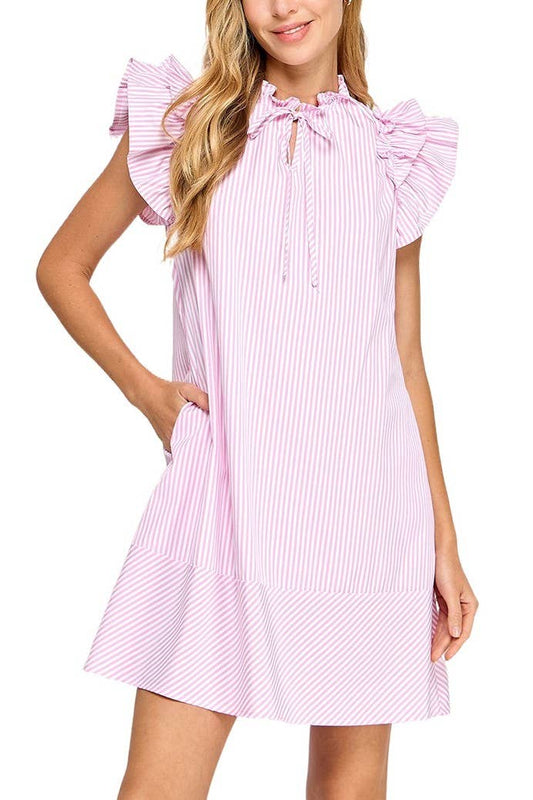 Striped Ruffle Sleeved Dress