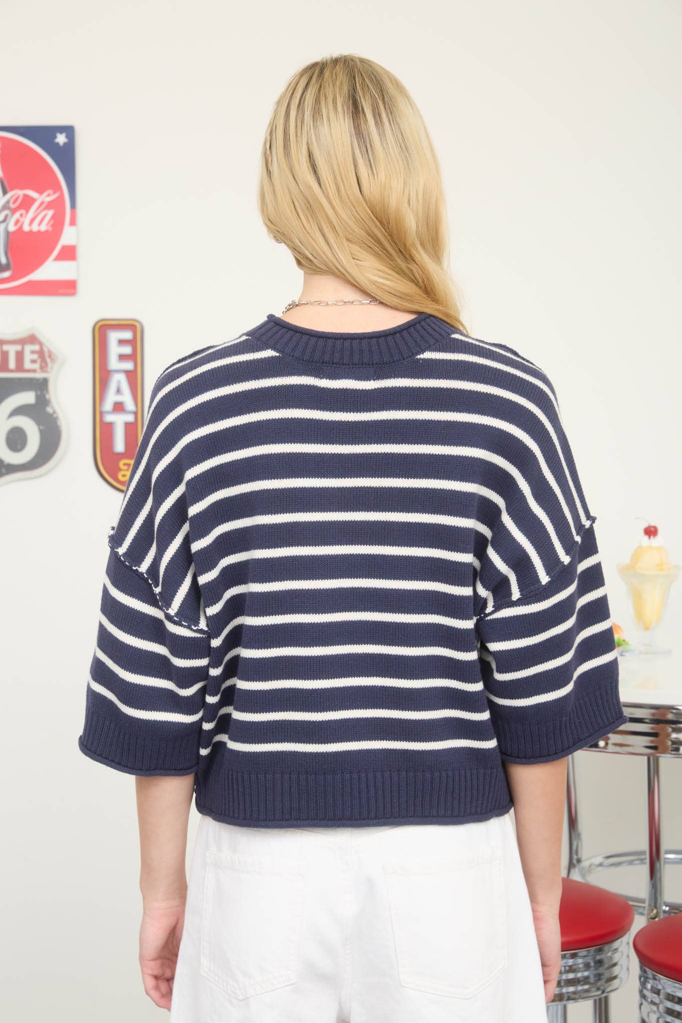 STRIPE SHORT SLEEVE SWEATER