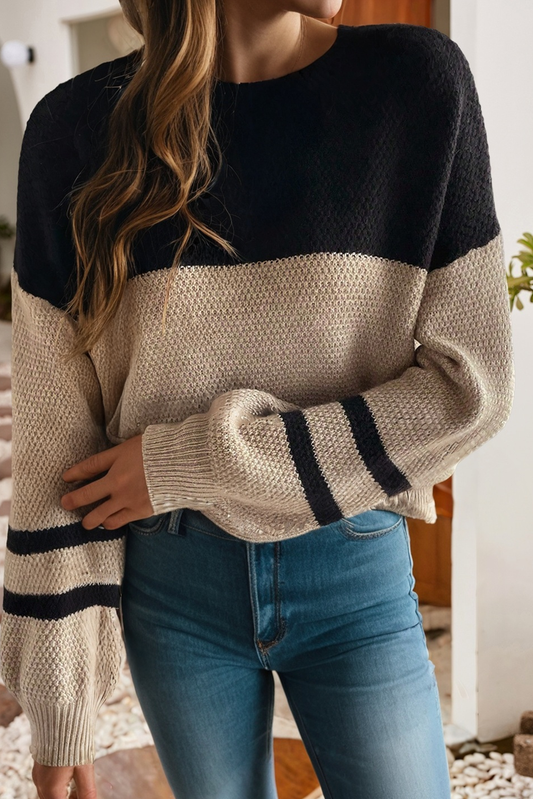 Color Block Striped Sleeve Sweater