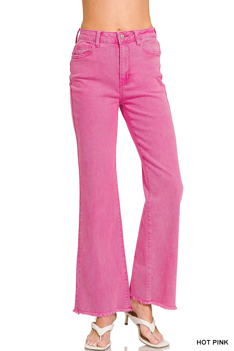 Hot Pink Frayed Straight Pants