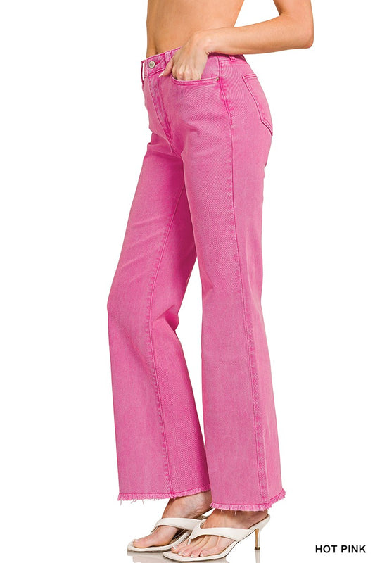 Hot Pink Frayed Straight Pants