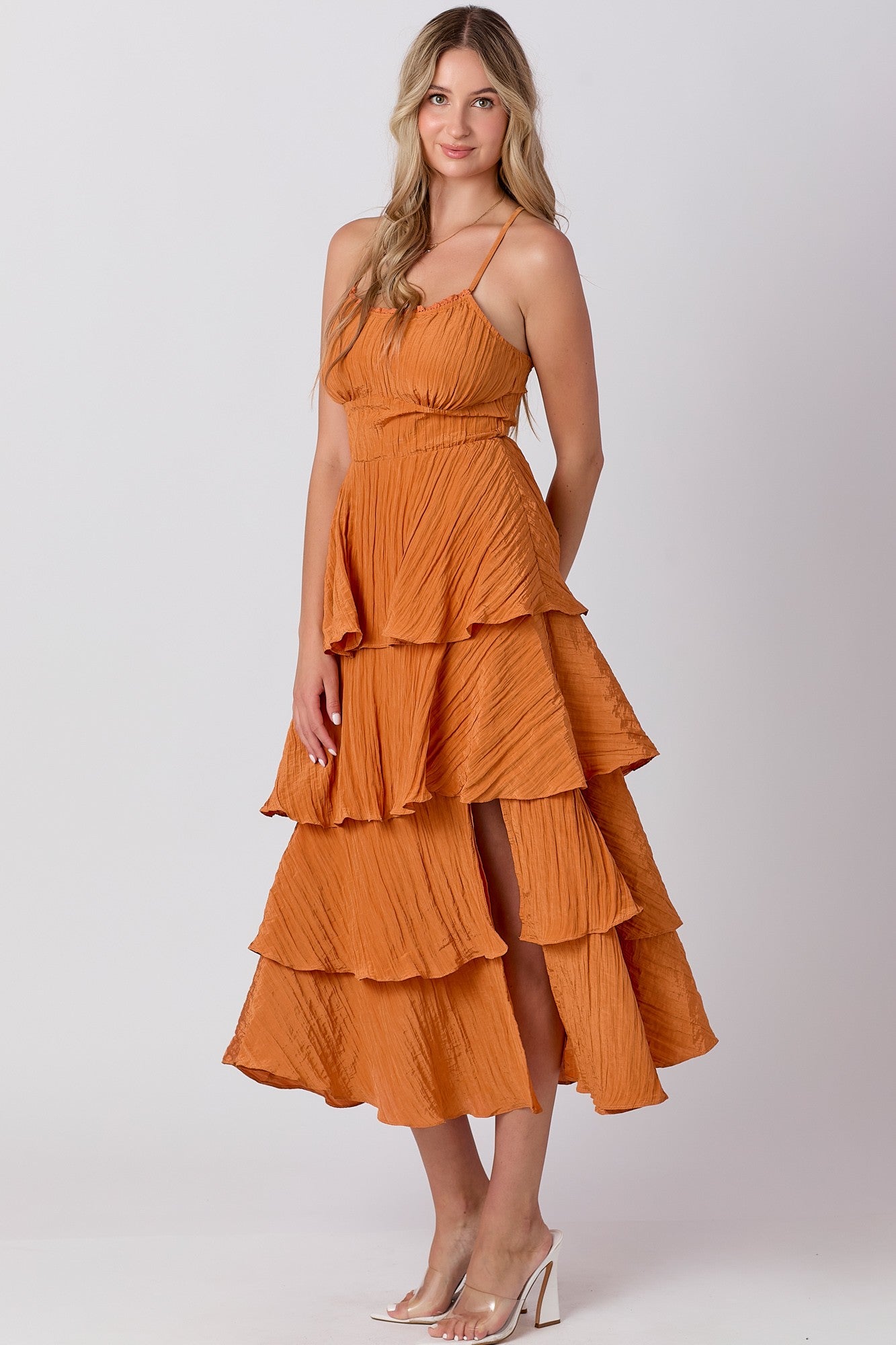 Rust Tiered Ruffle Dress