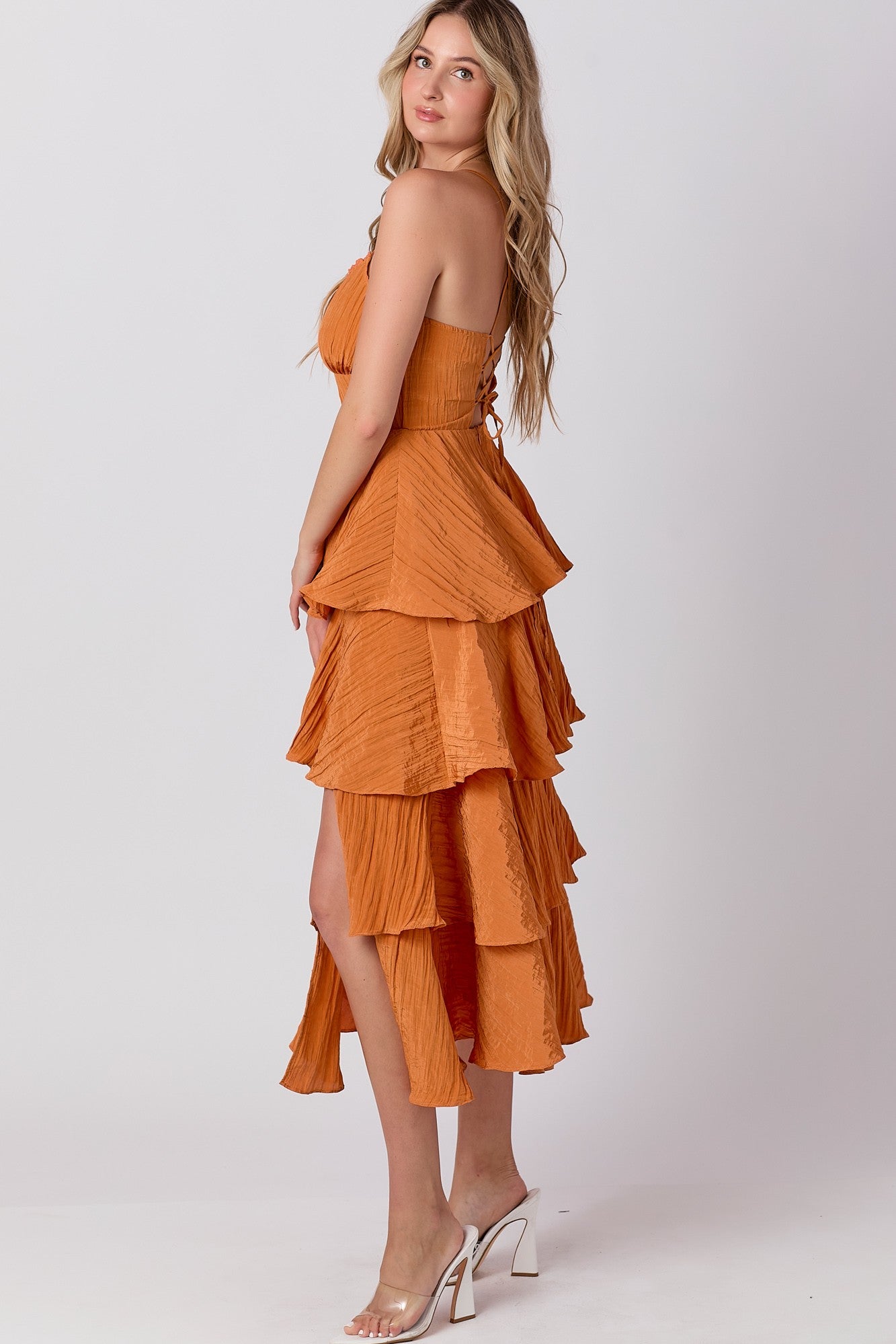 Rust Tiered Ruffle Dress The White Cottage on Main Rust Tiered Ruffle Dress The White Cottage on Main