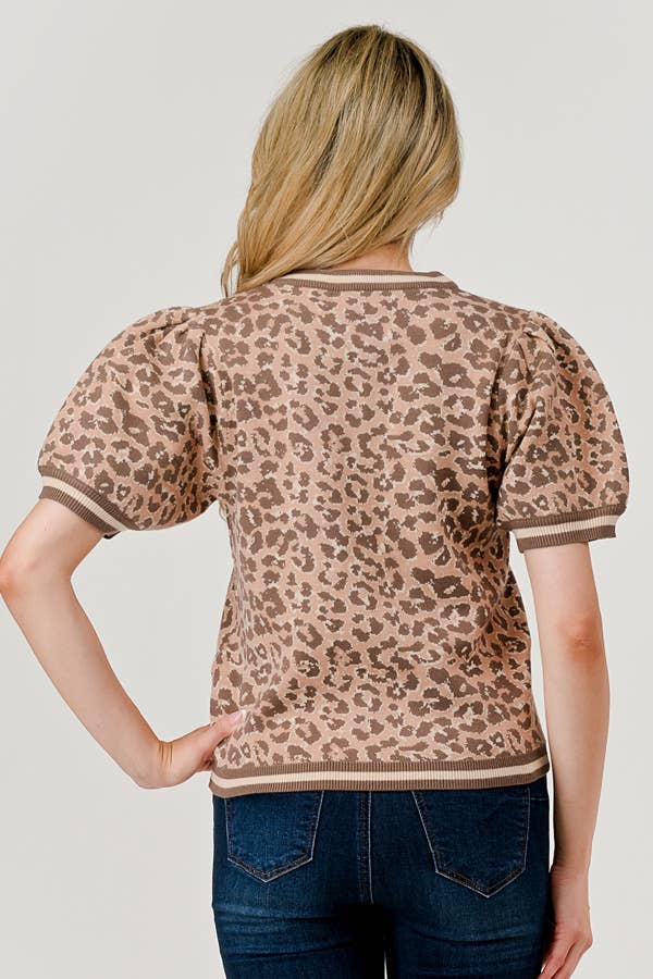 Leopard Puff Sleeve Sweater Top