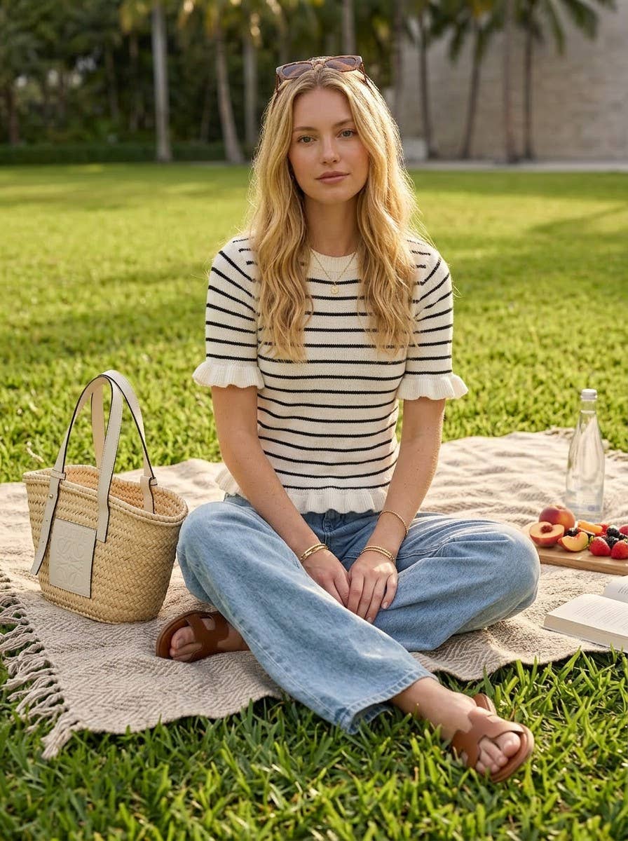 Striped Ruffle Sleeve Sweater