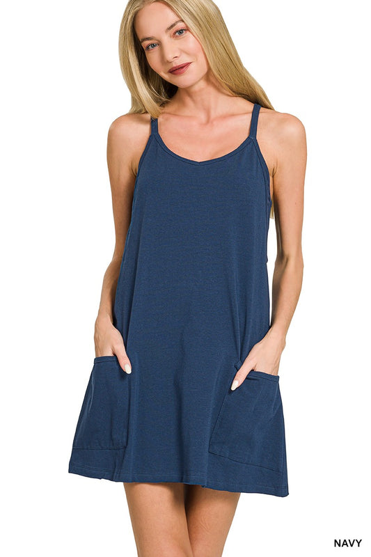 Navy Dress W/Built In Romper