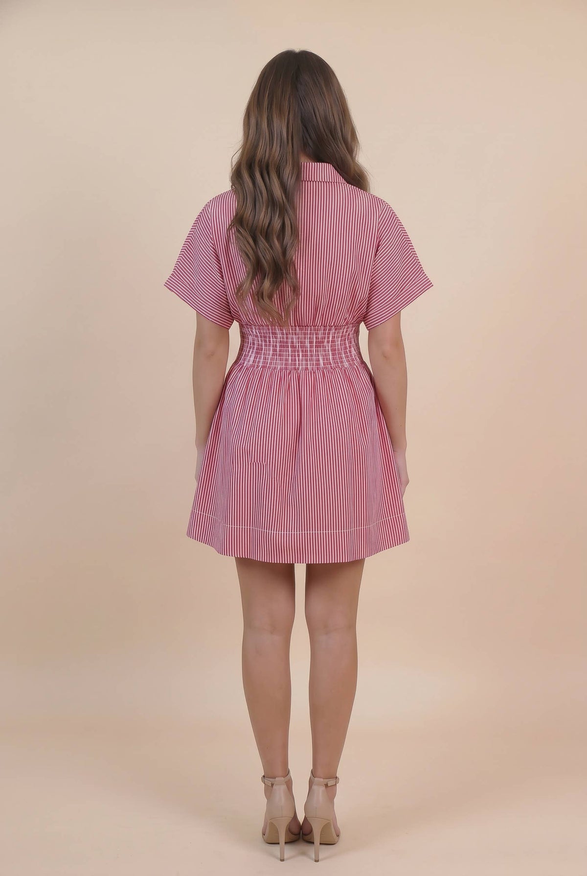 STRIPED DRESS WITH SMOCKED BACK