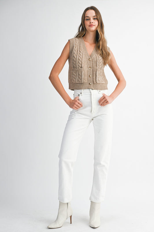 Cable Knit Button Down Sweater Vest