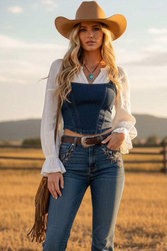 Stretchy Denim Corset Top