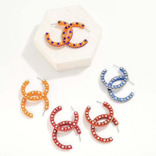 Glitter & Rhinestone Hoop Earrings