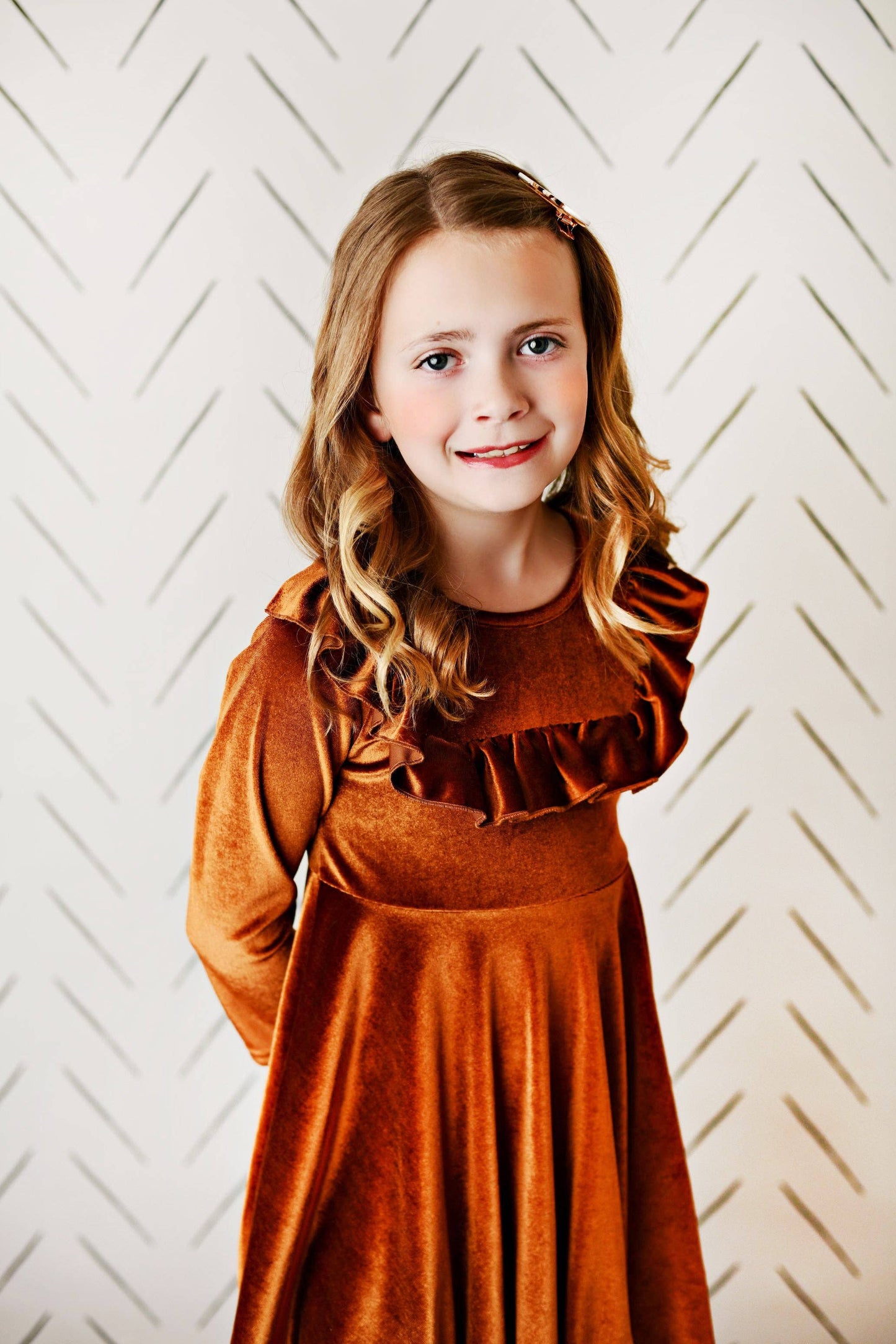 Kids Rust Velvet Ruffle Fancy Winter Christmas Holiday Dress The White Cottage on Main Kids Rust Velvet Ruffle Fancy Winter Christmas Holiday Dress The White Cottage on Main