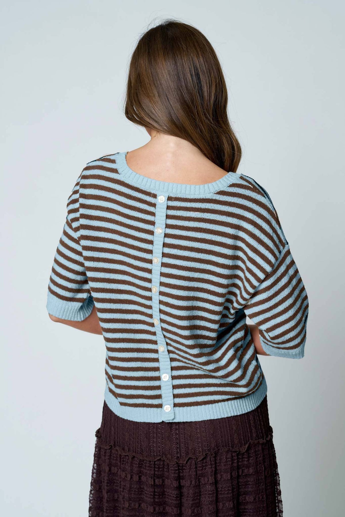 STRIPE SHORT SLEEVE SWEATER