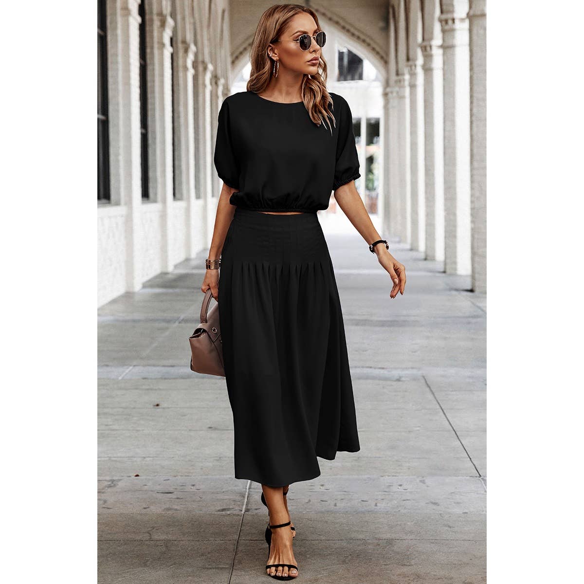 2 Pc Puff Sleeve dress