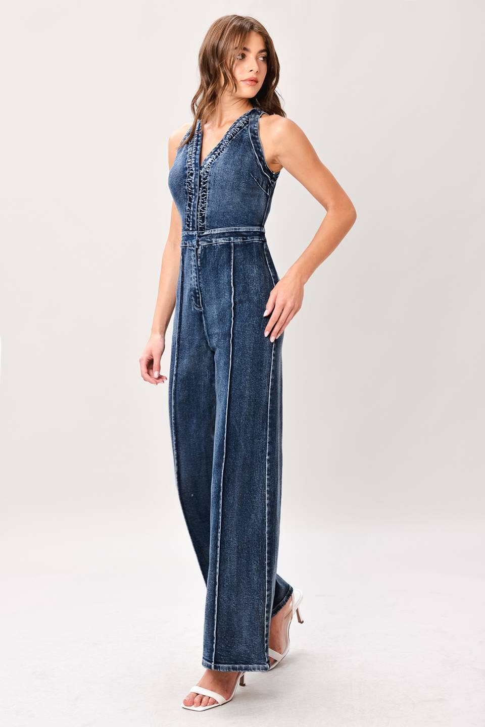 V-Neck Denim Jumpsuit