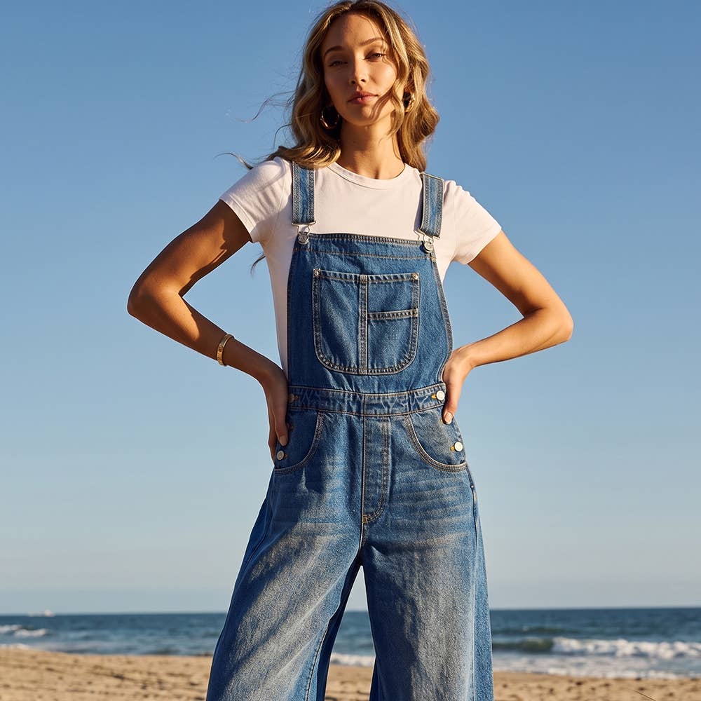 DENIM WIDE-LEG OVERALLS