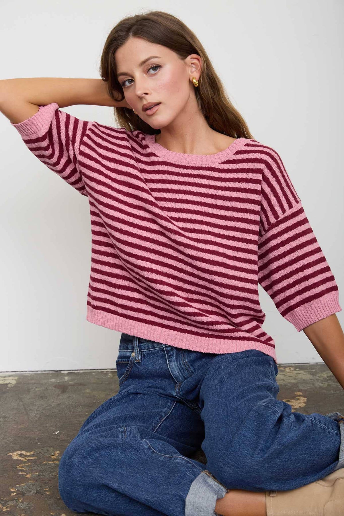 STRIPE SHORT SLEEVE SWEATER